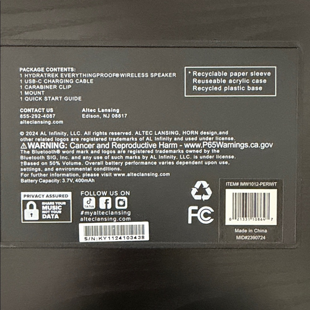 Altec Lansing HydraTrek Wireless Speaker - Picture 2 of 3